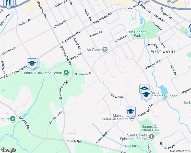 map of restaurants, bars, coffee shops, grocery stores, and more near 550 Dorset Road in Devon