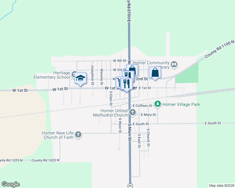 map of restaurants, bars, coffee shops, grocery stores, and more near S E in Homer