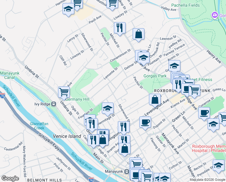 map of restaurants, bars, coffee shops, grocery stores, and more near in Philadelphia