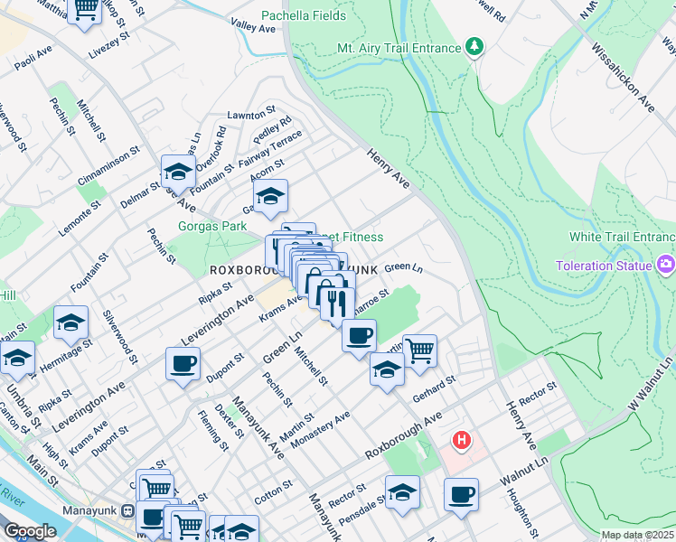 map of restaurants, bars, coffee shops, grocery stores, and more near 538 Dupont Street in Philadelphia