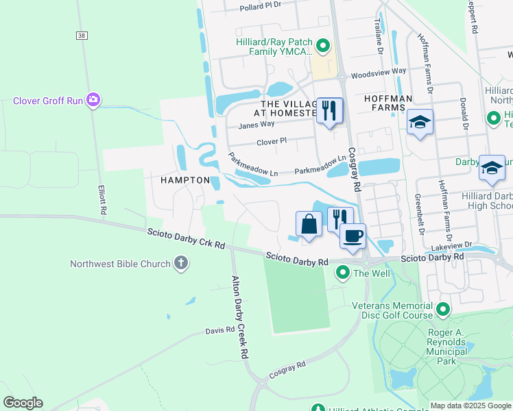 map of restaurants, bars, coffee shops, grocery stores, and more near 6277 Sedge Lane in Hilliard