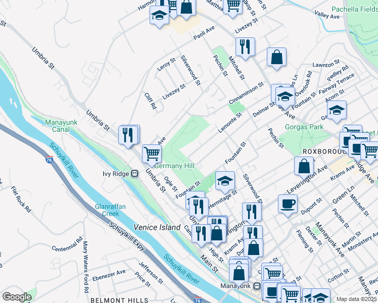 map of restaurants, bars, coffee shops, grocery stores, and more near 220 Lemonte Street in Philadelphia