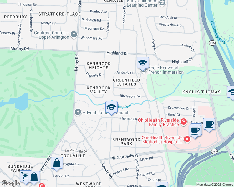 map of restaurants, bars, coffee shops, grocery stores, and more near 1007 Birchmont Road in Columbus