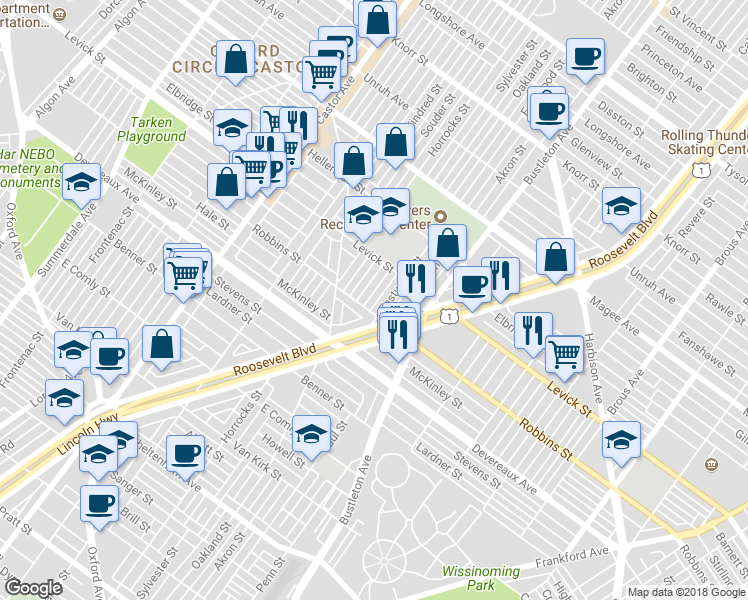 map of restaurants, bars, coffee shops, grocery stores, and more near 6311 Oakland Street in Philadelphia