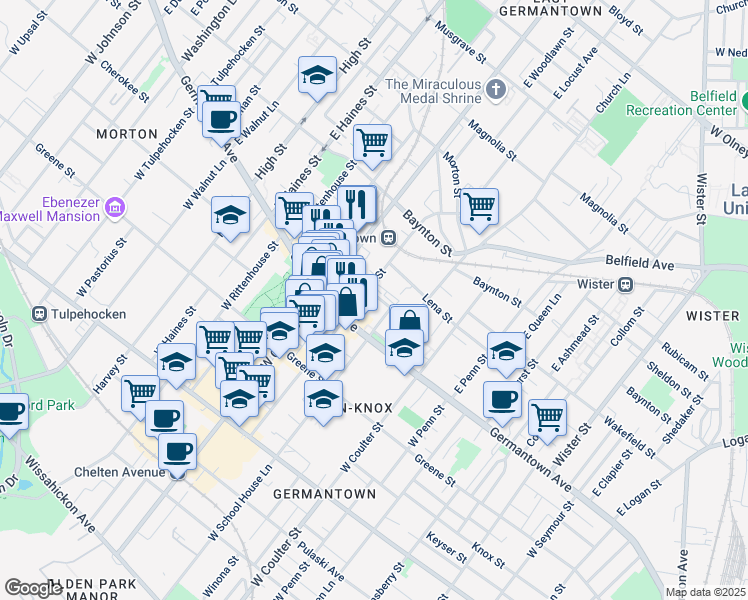 map of restaurants, bars, coffee shops, grocery stores, and more near 40 East Armat Street in Philadelphia