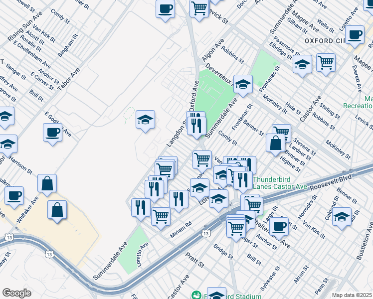 map of restaurants, bars, coffee shops, grocery stores, and more near 1084 Alcott Street in Philadelphia