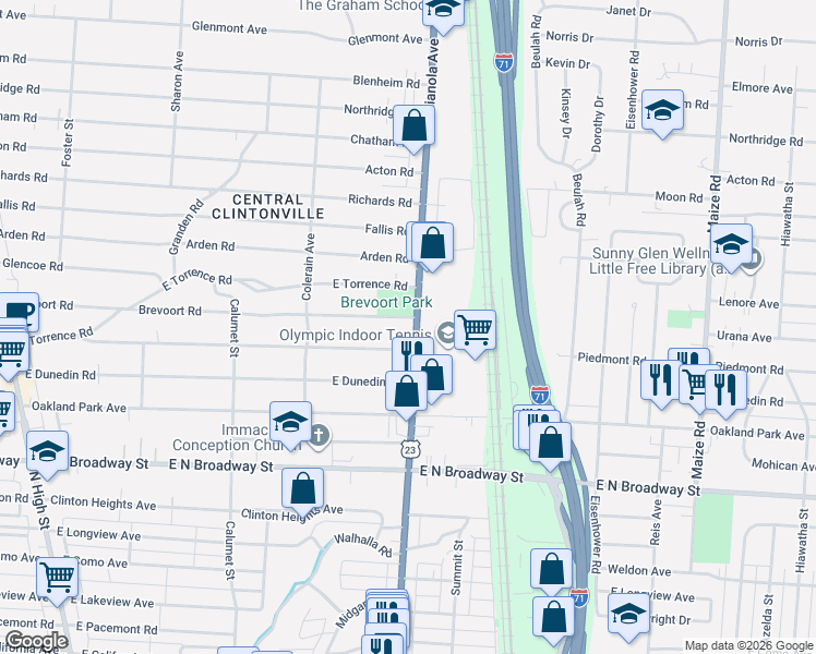 map of restaurants, bars, coffee shops, grocery stores, and more near 562 Piedmont Road in Columbus