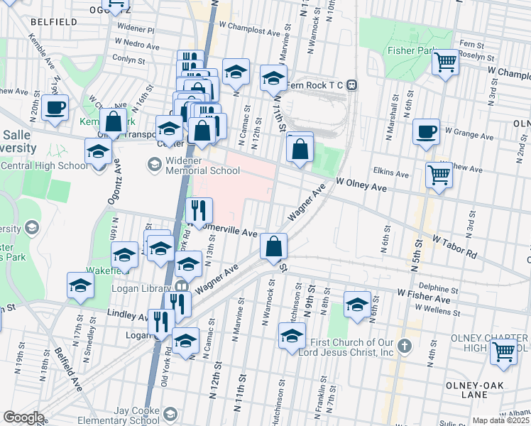 map of restaurants, bars, coffee shops, grocery stores, and more near 5442 North 11th Street in Philadelphia