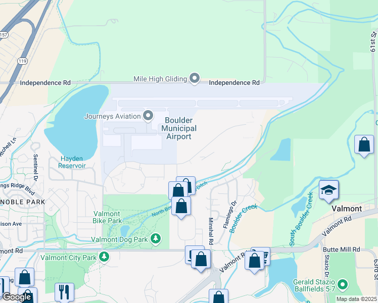 map of restaurants, bars, coffee shops, grocery stores, and more near 5513-5585 Airport Blvd in Boulder