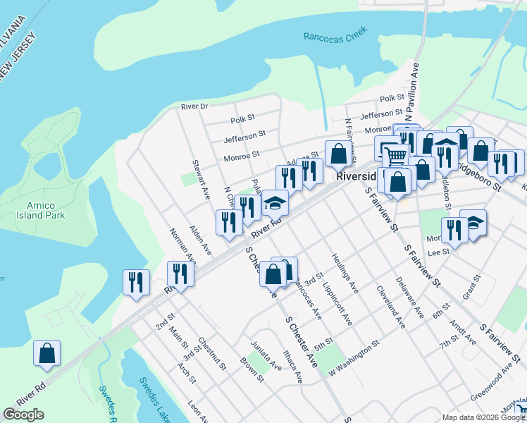 map of restaurants, bars, coffee shops, grocery stores, and more near 647 Saint Mihiel Drive in Delran