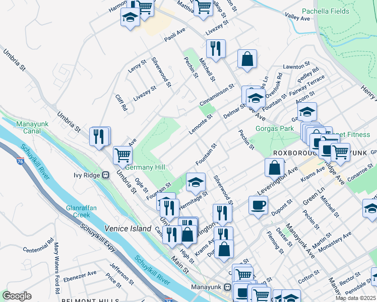 map of restaurants, bars, coffee shops, grocery stores, and more near 261 Delmar Street in Philadelphia