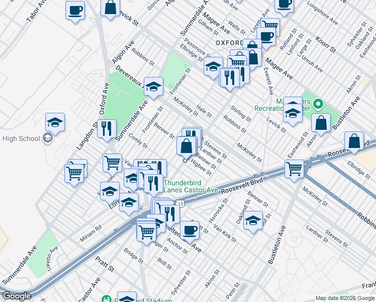 map of restaurants, bars, coffee shops, grocery stores, and more near in Philadelphia