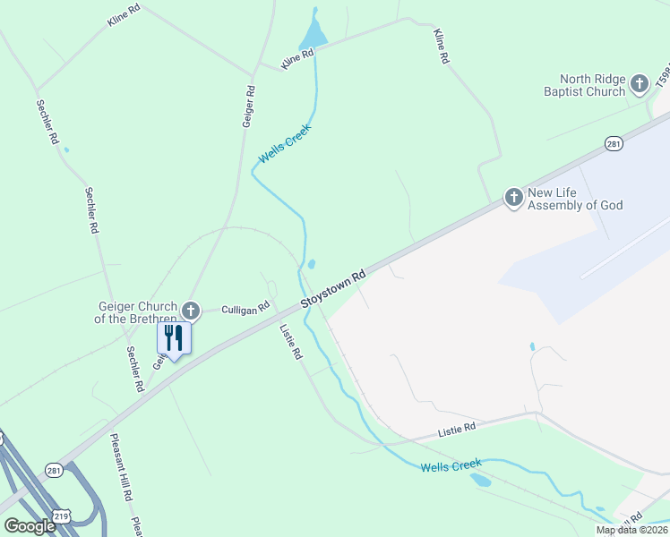 map of restaurants, bars, coffee shops, grocery stores, and more near 1349 Stoystown Road in Friedens