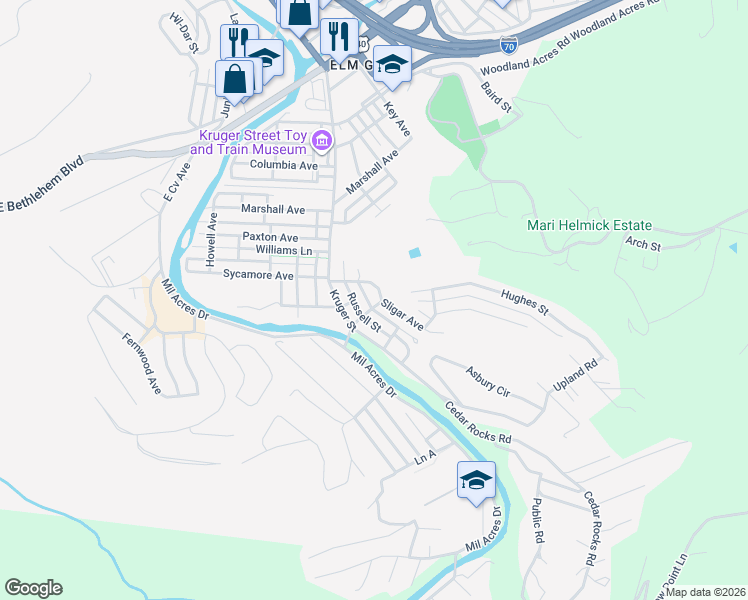 map of restaurants, bars, coffee shops, grocery stores, and more near 2 Jones Street in Wheeling