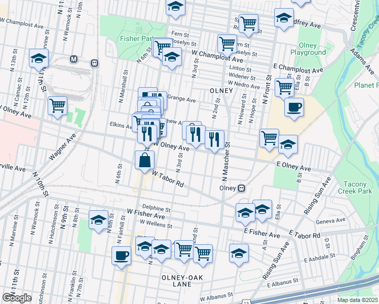 map of restaurants, bars, coffee shops, grocery stores, and more near 5613 North 3rd Street in Philadelphia