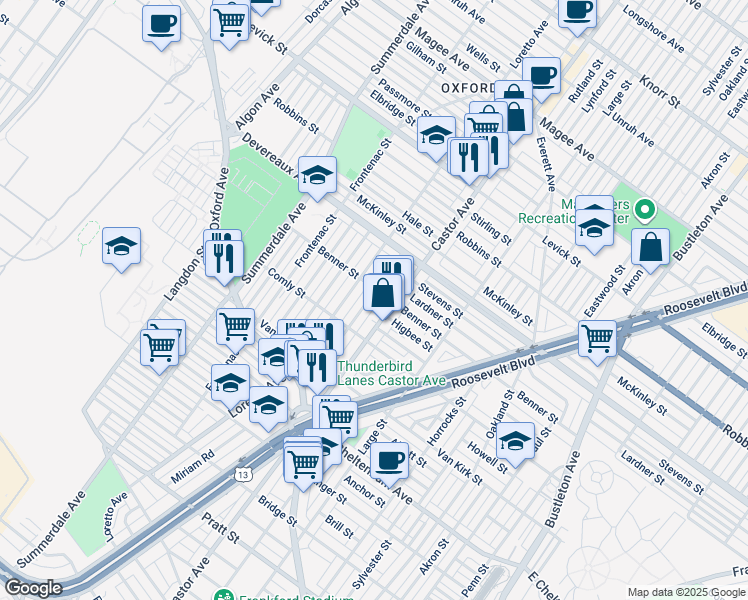 map of restaurants, bars, coffee shops, grocery stores, and more near 6053 Alma Street in Philadelphia