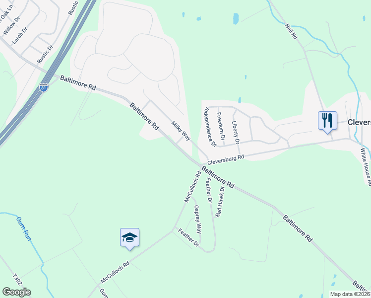 map of restaurants, bars, coffee shops, grocery stores, and more near 116 Milky Way in Shippensburg