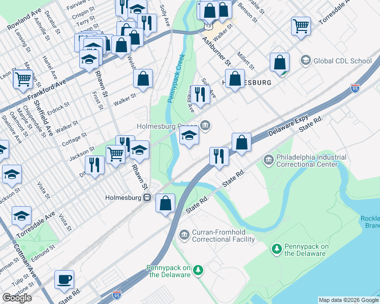 map of restaurants, bars, coffee shops, grocery stores, and more near in Philadelphia