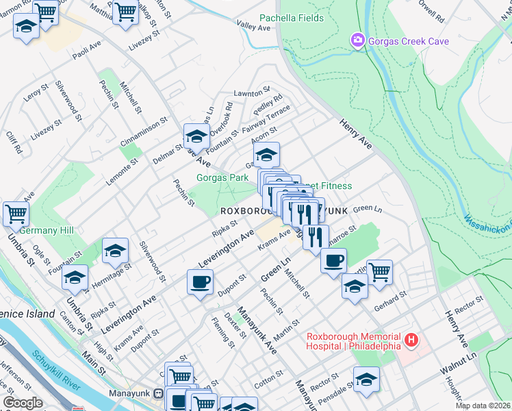 map of restaurants, bars, coffee shops, grocery stores, and more near in Philadelphia