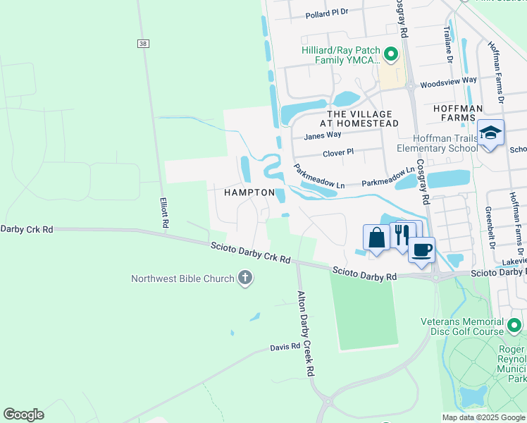 map of restaurants, bars, coffee shops, grocery stores, and more near 4236 Stream Bank Lane in Hilliard