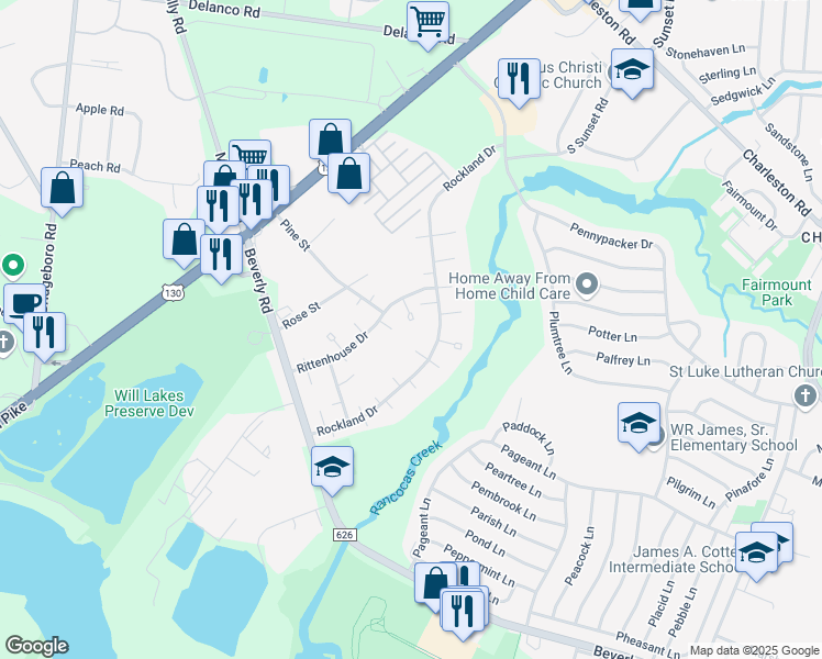 map of restaurants, bars, coffee shops, grocery stores, and more near 17 Richmond Place in Willingboro