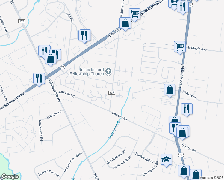 map of restaurants, bars, coffee shops, grocery stores, and more near 2199 Massachusetts Avenue in Toms River