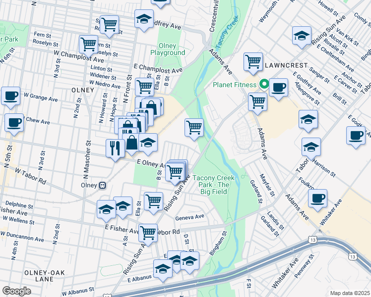 map of restaurants, bars, coffee shops, grocery stores, and more near 5648 Arbor Street in Philadelphia