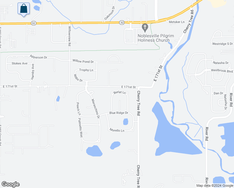 map of restaurants, bars, coffee shops, grocery stores, and more near 7189 Burlat Lane in Noblesville