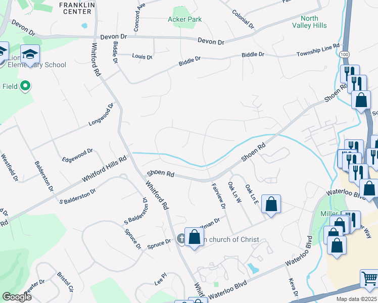 map of restaurants, bars, coffee shops, grocery stores, and more near 454 Far Hill Circle in Exton
