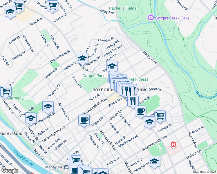 map of restaurants, bars, coffee shops, grocery stores, and more near 490 Ripka Street in Philadelphia