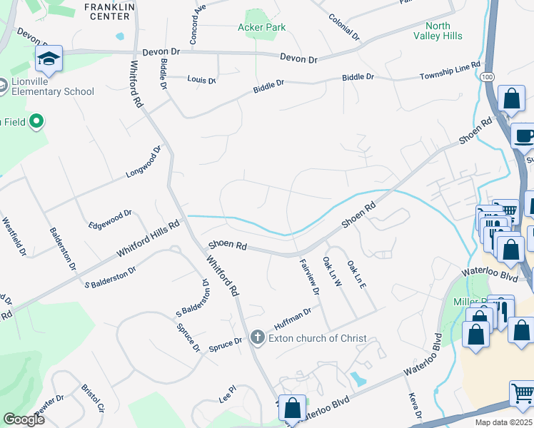 map of restaurants, bars, coffee shops, grocery stores, and more near 454 Far Hill Circle in Exton