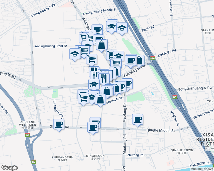 map of restaurants, bars, coffee shops, grocery stores, and more near 21号-27号 Xiaoying West Road in Beijing
