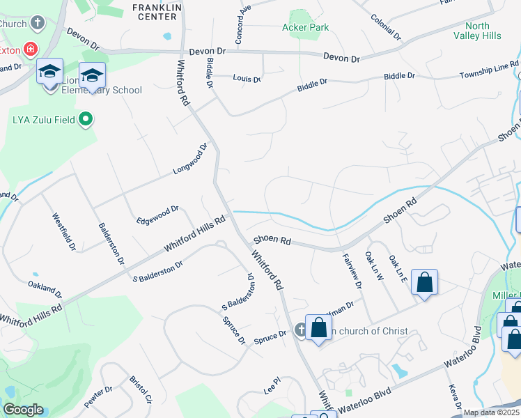 map of restaurants, bars, coffee shops, grocery stores, and more near 326 Long Ridge Lane in Exton