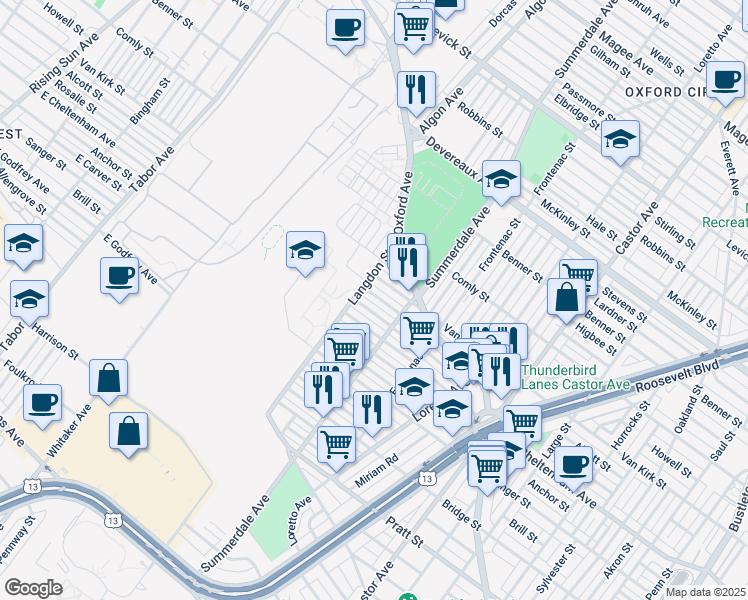 map of restaurants, bars, coffee shops, grocery stores, and more near 1056 Alcott Street in Philadelphia