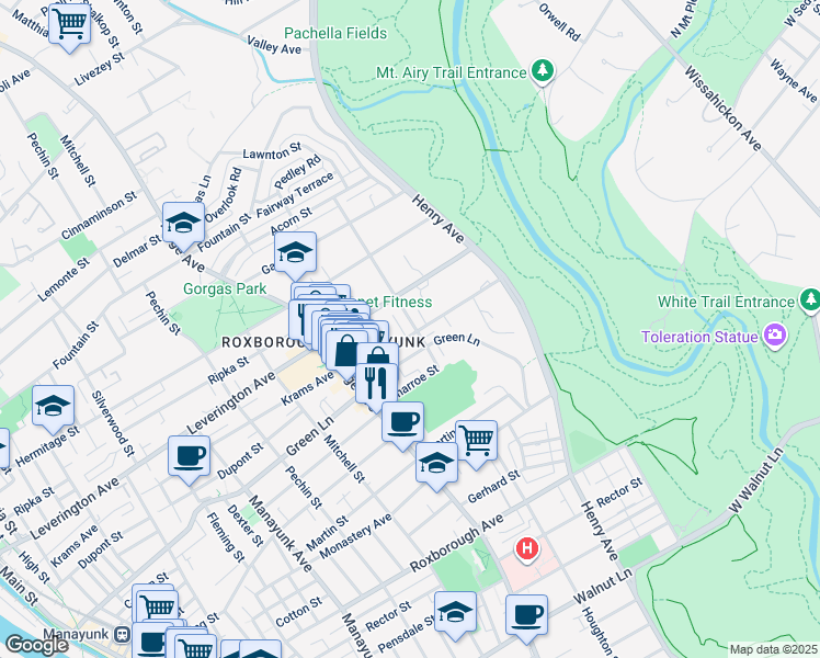 map of restaurants, bars, coffee shops, grocery stores, and more near 574 Dupont Street in Philadelphia
