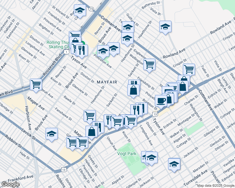 map of restaurants, bars, coffee shops, grocery stores, and more near in Philadelphia