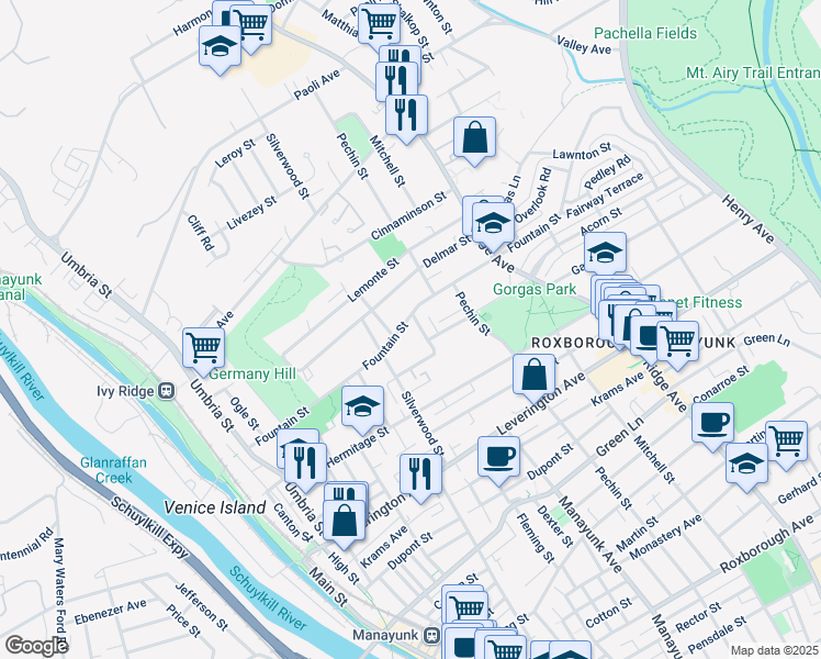 map of restaurants, bars, coffee shops, grocery stores, and more near 4778 Manayunk Avenue in Philadelphia