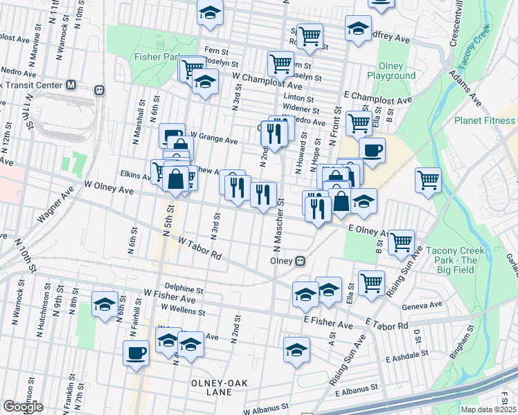 map of restaurants, bars, coffee shops, grocery stores, and more near 5609 North 2nd Street in Philadelphia