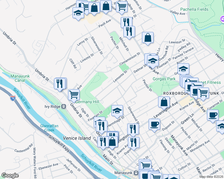 map of restaurants, bars, coffee shops, grocery stores, and more near 292 Delmar Street in Philadelphia