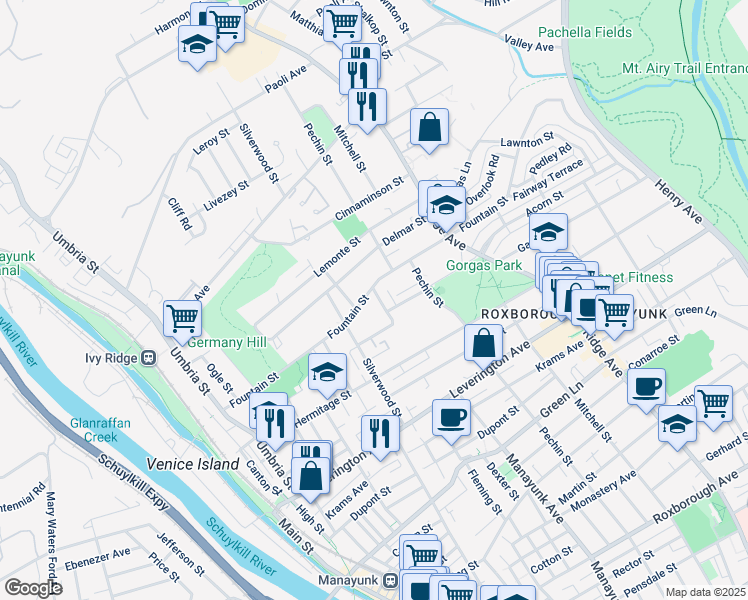map of restaurants, bars, coffee shops, grocery stores, and more near 4778 Manayunk Avenue in Philadelphia