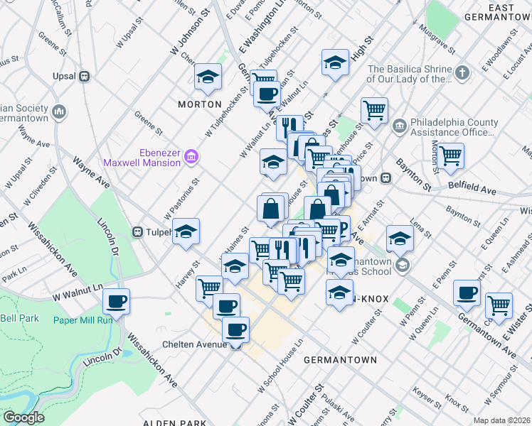 map of restaurants, bars, coffee shops, grocery stores, and more near 5914 McCallum Street in Philadelphia