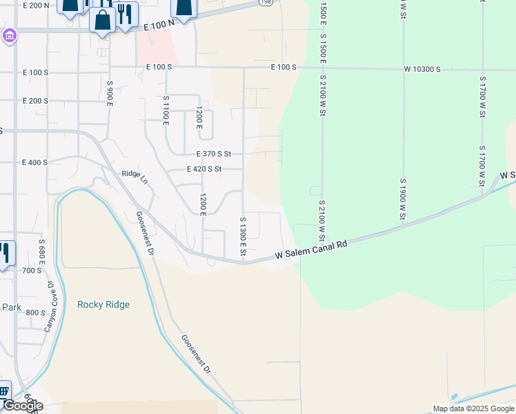 map of restaurants, bars, coffee shops, grocery stores, and more near 1351 East 550 in Payson