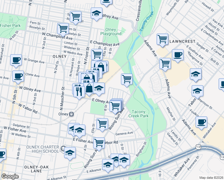 map of restaurants, bars, coffee shops, grocery stores, and more near 5652 Ormes Street in Philadelphia