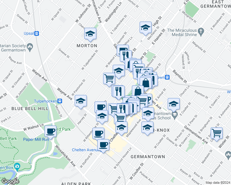 map of restaurants, bars, coffee shops, grocery stores, and more near in Philadelphia
