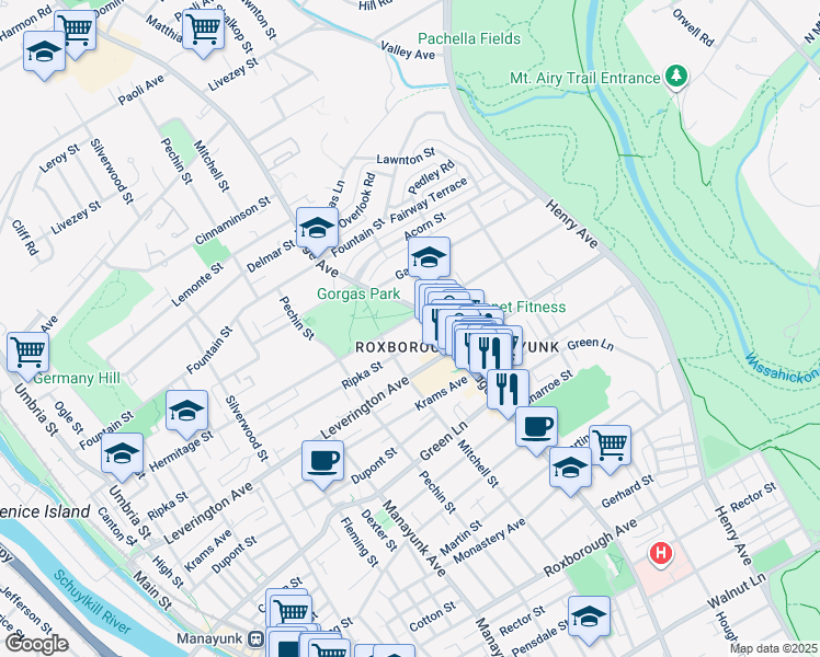 map of restaurants, bars, coffee shops, grocery stores, and more near 485 Hermitage Street in Philadelphia