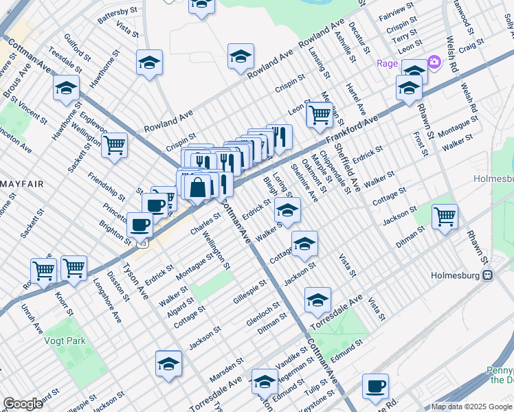 map of restaurants, bars, coffee shops, grocery stores, and more near 4058 Aldine St in Philadelphia