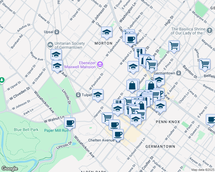 map of restaurants, bars, coffee shops, grocery stores, and more near in Philadelphia