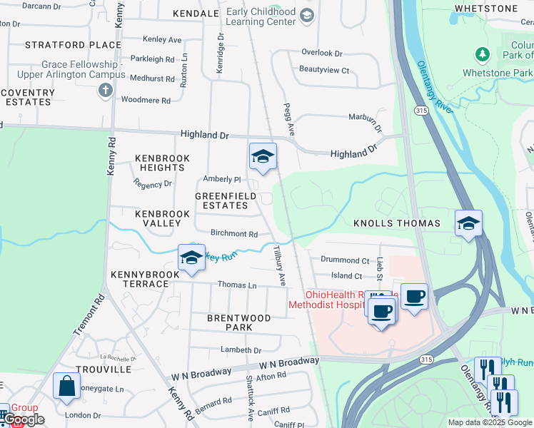 map of restaurants, bars, coffee shops, grocery stores, and more near 3738 Shattuck Avenue in Columbus