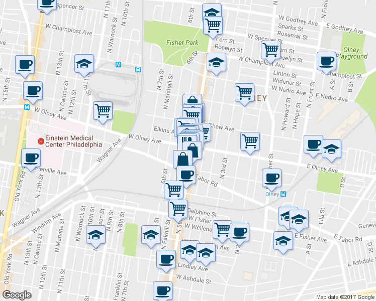 map of restaurants, bars, coffee shops, grocery stores, and more near 5544 North 5th Street in Philadelphia