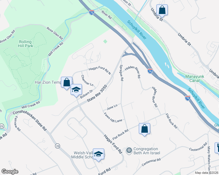 map of restaurants, bars, coffee shops, grocery stores, and more near 1325 Hollow Road in Narberth
